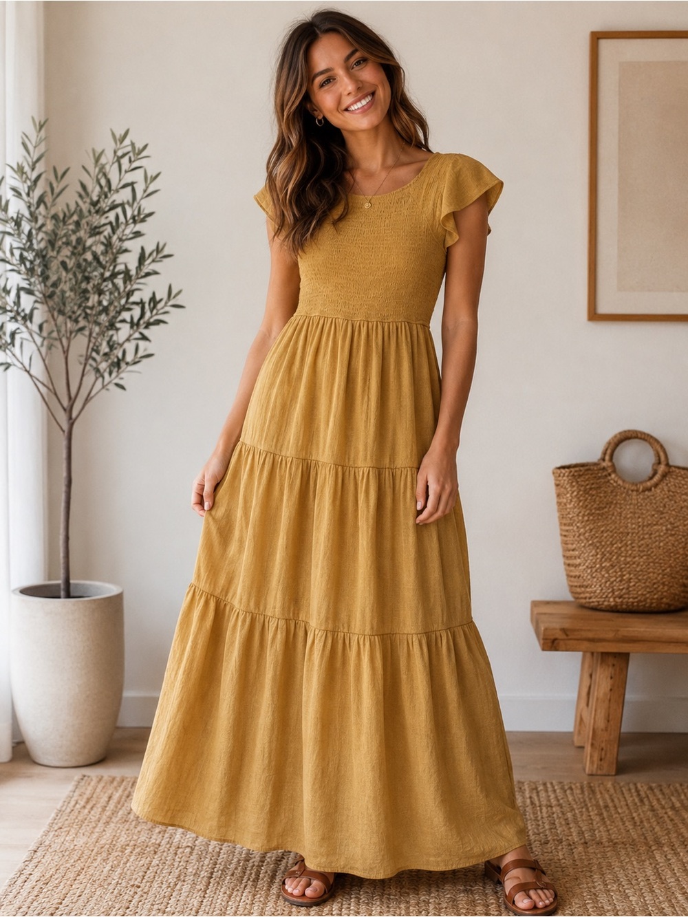 Maxi Dress in Mustard Yellow